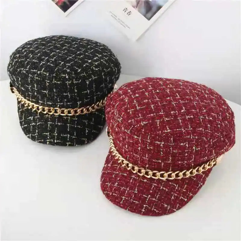 Boina Tweed Xadrez com Detalhe de Corrente