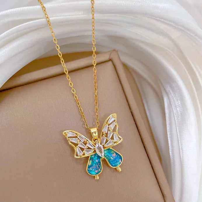 Conjunto Cristal Azul e Borboleta Vazada