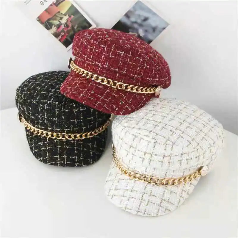 Boina Tweed Xadrez com Detalhe de Corrente