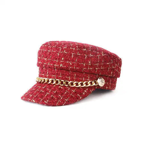 Boina Tweed Xadrez com Detalhe de Corrente