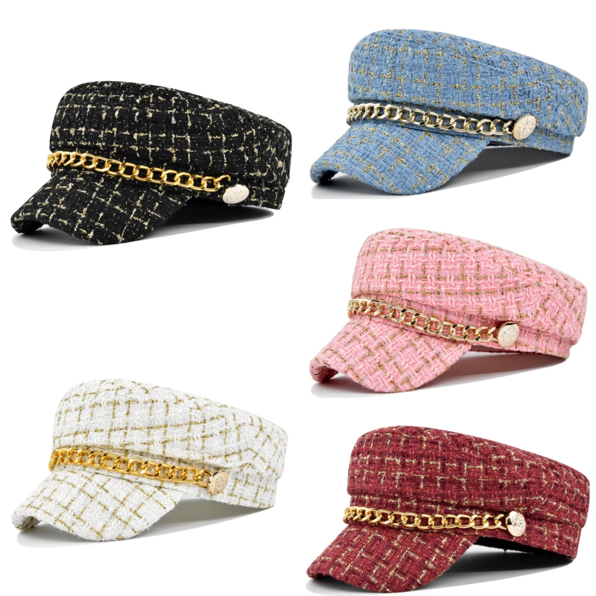 Boina Tweed Xadrez com Detalhe de Corrente