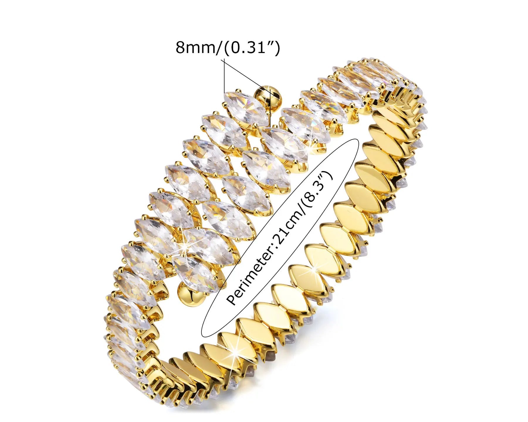 Bracelete Aberto com Zircônia Cúbica